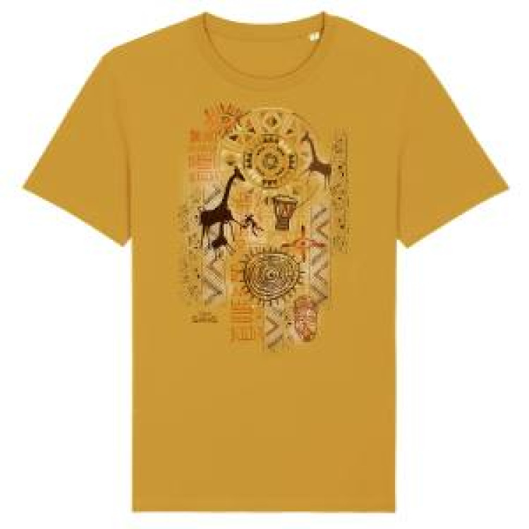 T-shirt enfant bio Ethnic Africa 3 Girafe + transfert Col Zoo les Sables d&rsquo;Olonne Teal Monstera 3/4 ans