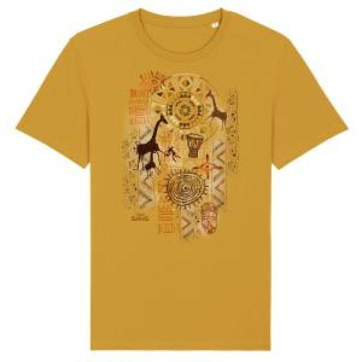 Tshirt enfant bio Ethnic Africa 3 Girafe  transfert Col Zoo les Sables dOlonne Ochre 56 ans