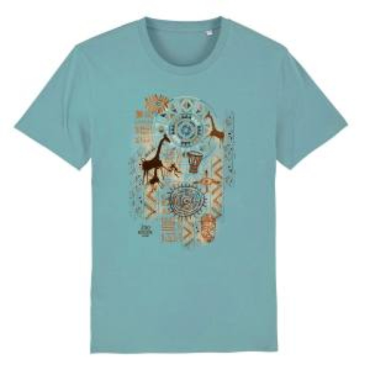 Tshirt enfant bio Ethnic Africa 3 Girafe Zoo Boissière du Dore Teal Monstera 34 ans