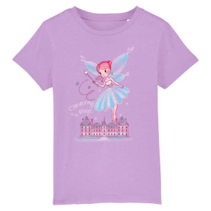 Tshirt enfant bio Fée Château de Cheverny  transfert Strass Cream Heather Pink 34 ans