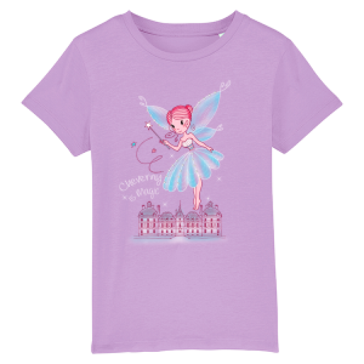 T-shirt enfant bio Fée Château de Cheverny + transfert Strass Mauve 3/4 ans