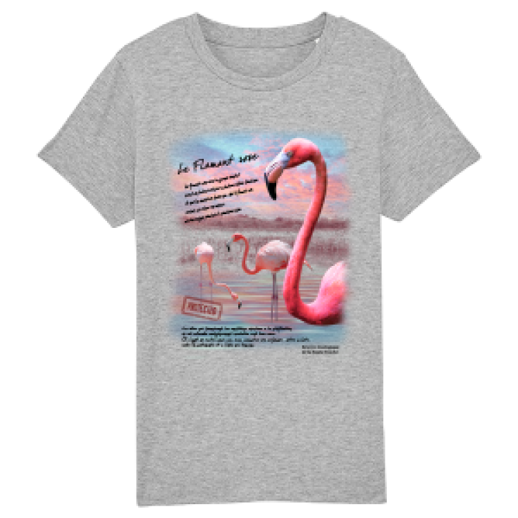 T-shirt enfant bio Flamant Rose Réserve de la Haute Touche Heather Grey 7/8 ans