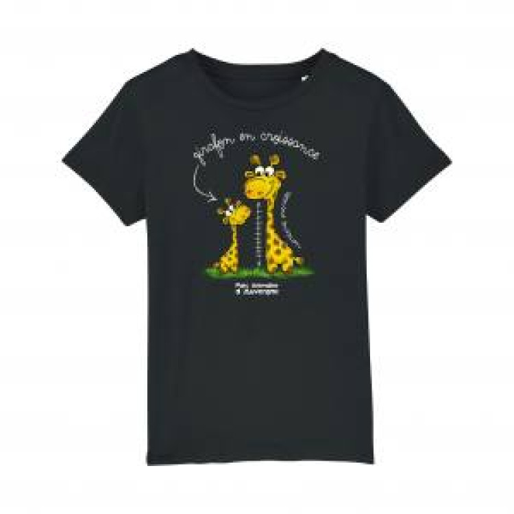 T-shirt enfant bio Girafe Parc Animalier d&rsquo;Auvergne + transfert Col Parc Animalier d&rsquo;Auvergne Black 3/4 ans