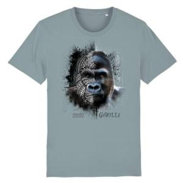 T-shirt enfant bio Gorille Native Tribes Zoo de Thoiry + transfert Col Zoo de Thoiry Heather Ice Blue 3/4 ans