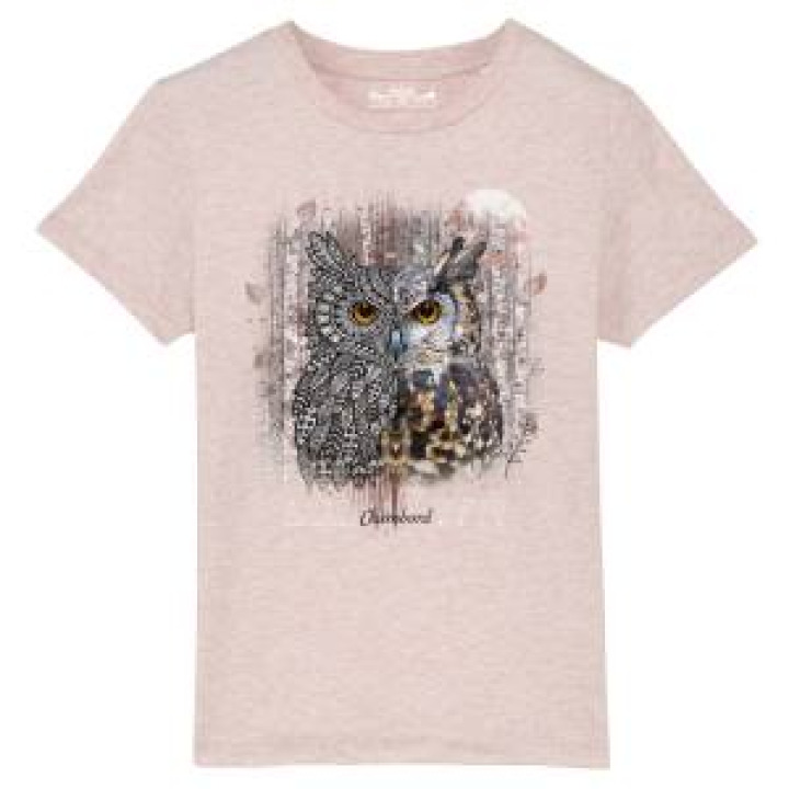 Tshirt enfant bio Hibou Native Tribes Chambord  transfert Col Chambord Cream Heather Pink 78 ans