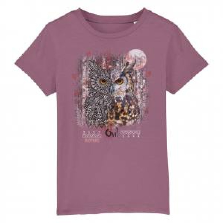 Tshirt enfant bio Hibou Tribes Bioparc Mauve 34 ans