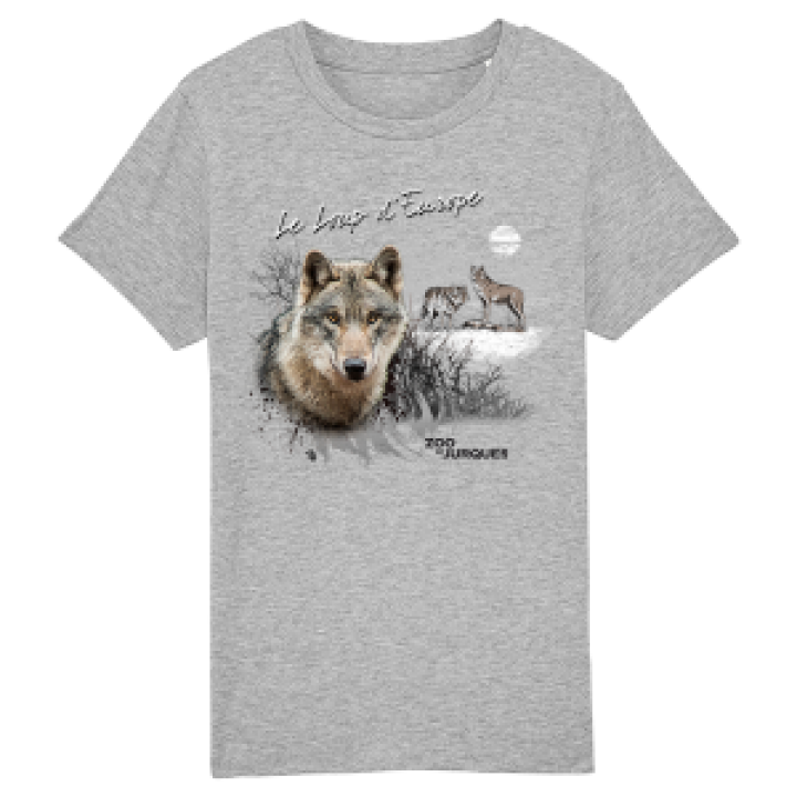 Tshirt enfant bio Le Loup DEurope Zoo de Jurques Heather Grey 56 ans