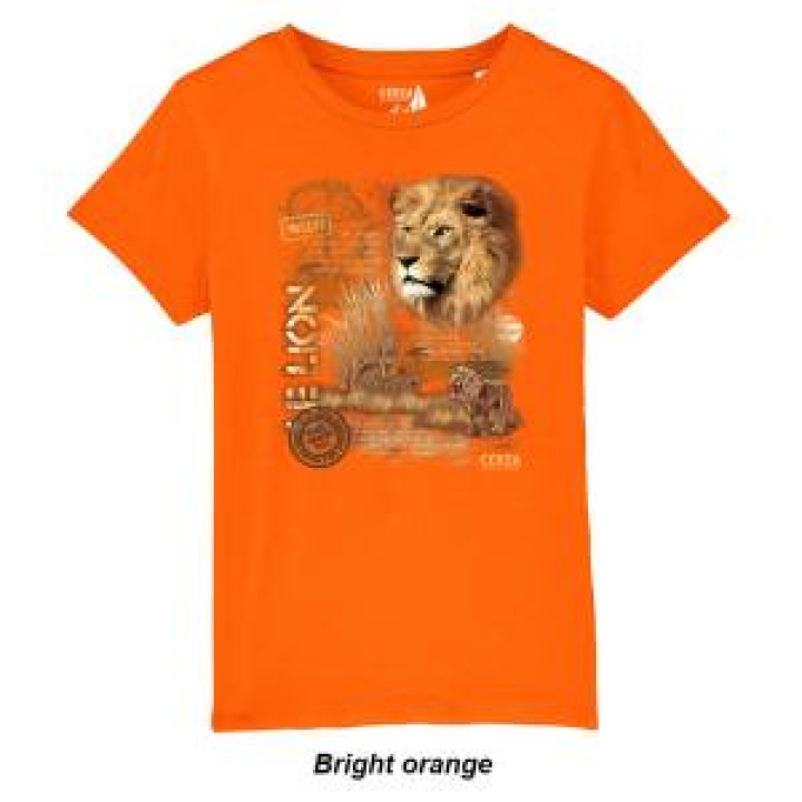 Tshirt enfant bio Lion Cerza  transfert Col Cerza Bright Orange 56 ans