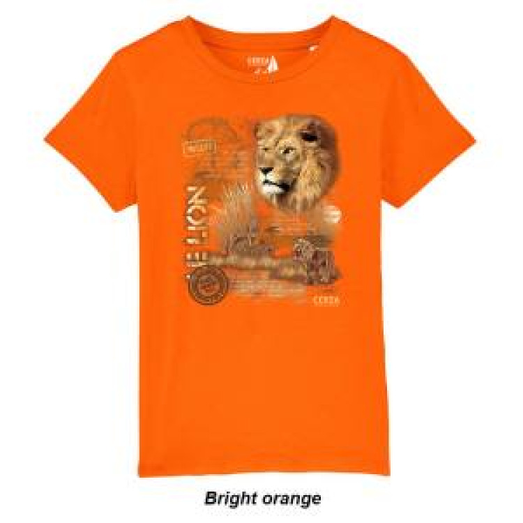 T-shirt enfant bio Lion Cerza + transfert Col Cerza Bright Orange 7/8 ans