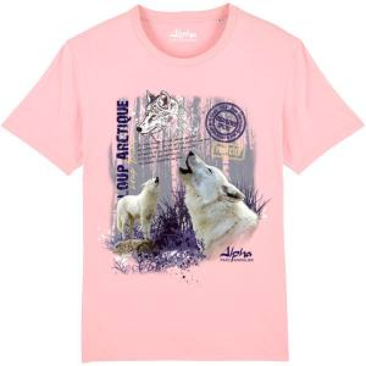Tshirt enfant bio Loup Arctique Alpha Parc Animalier Cotton pink 34 ans