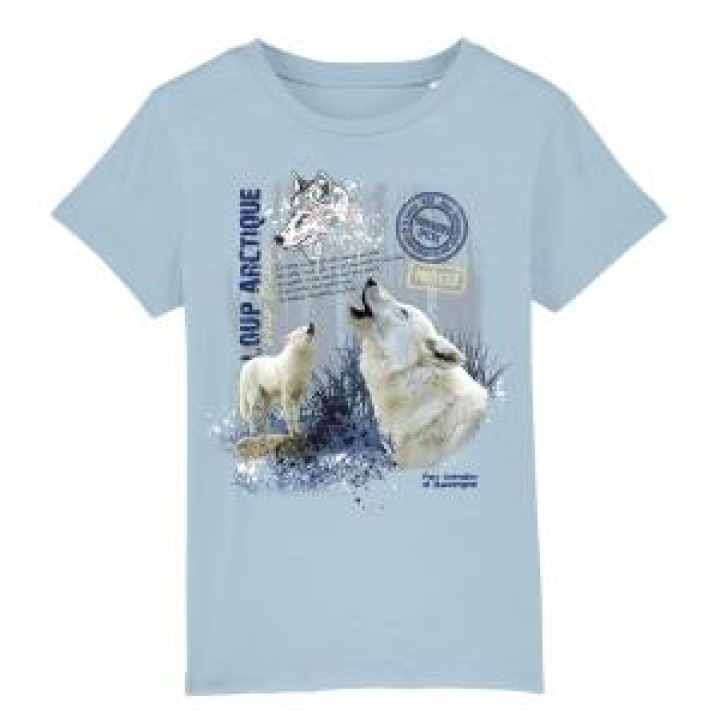 Tshirt enfant bio Loup Arctique Parc Animalier dAuvergne  transfert Col Parc Animalier dAuvergne Sky Blue 78 ans