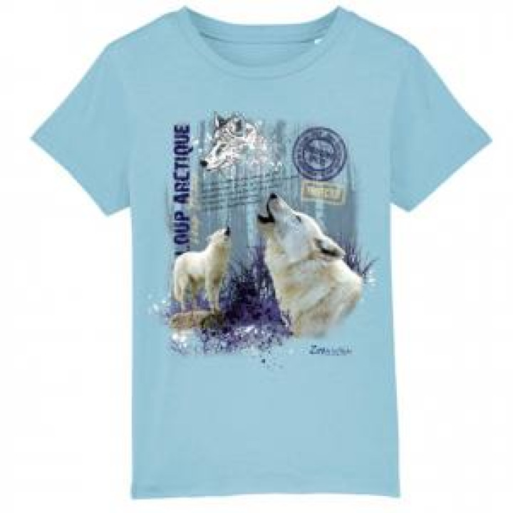 Tshirt enfant bio Loup Arctique Zoo de la Fleche Sky Blue 78 ans