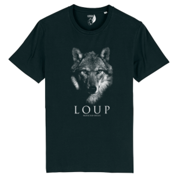 Tshirt enfant bio Loup Gamme Black  transfert Col Cerza Black 1214 ans