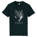T-shirt enfant bio Loup Gamme Black + transfert Col Cerza Black 12/14 ans