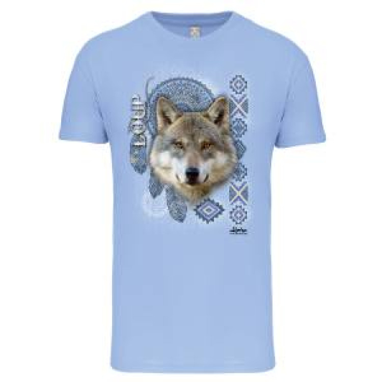 T-shirt enfant bio Loup Intemporel Alpha Parc Animalier + transfert Col Alpha Parc Animalier Sky Blue 2/4 ans