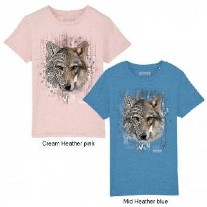 Tshirt enfant bio Loup Native Tribes Domaine de Pescheray Mid Heather Blue 34 ans