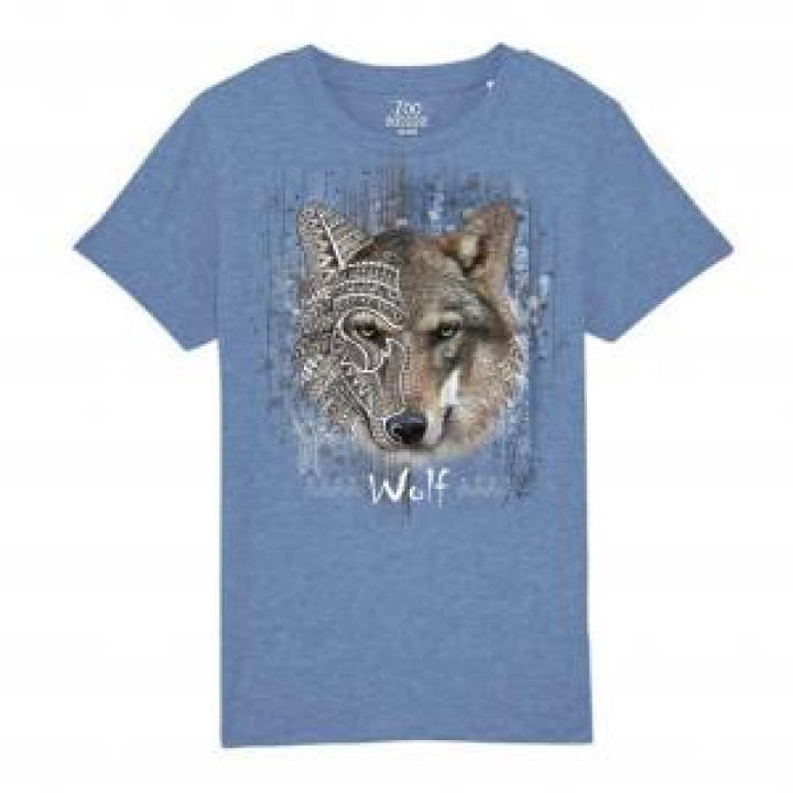 Tshirt enfant bio Loup Native Tribes  transfert Col Zoo Boissière du Dore Mid Heather Blue 56 ans