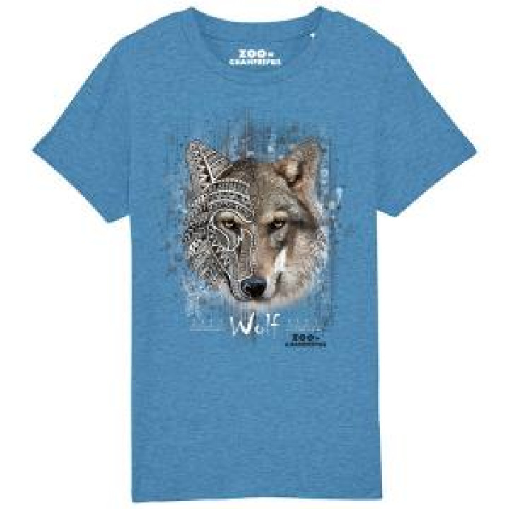Tshirt enfant bio Loup Native Tribes Zoo de Champrepus Mid Heather Blue 56 ans