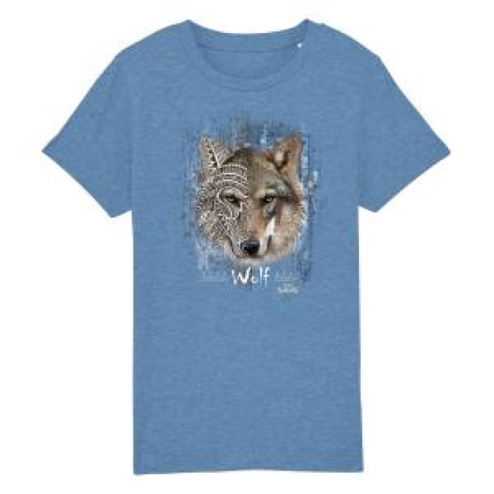 Tshirt enfant bio Loup Native Tribes Zoo des Sables dOlonne Mid Heather Blue 56 ans