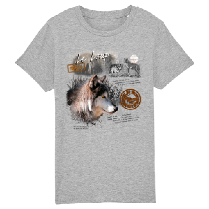 Tshirt enfant bio Loup Réserve de la Haute Touche Heather Grey 56 ans