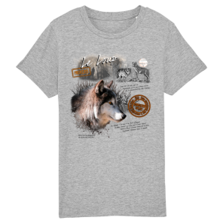 T-shirt enfant bio Loup Réserve de la Haute Touche Heather Grey 7/8 ans