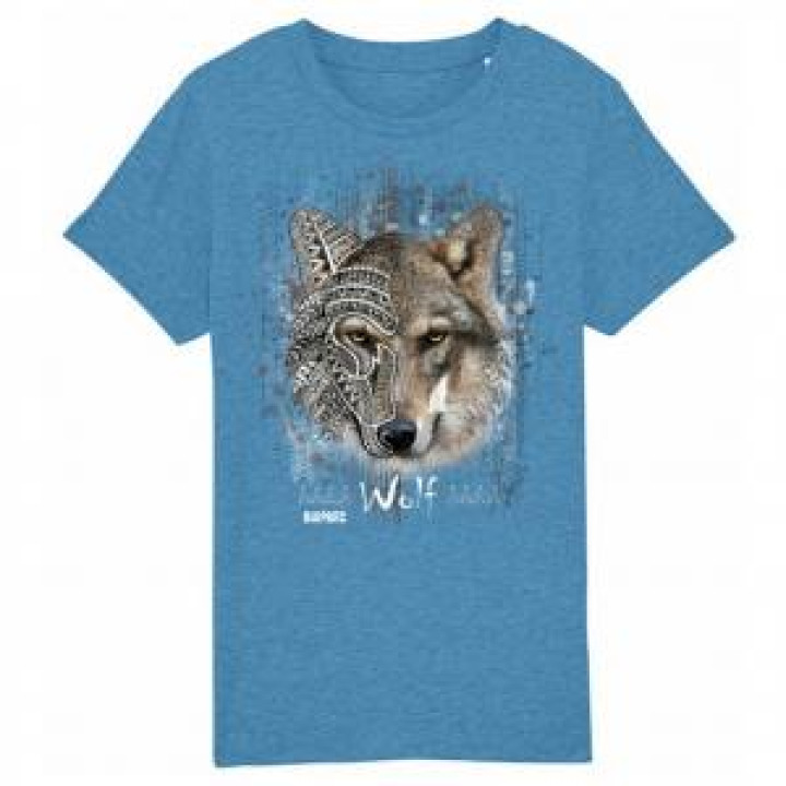 Tshirt enfant bio Loup Tribes Bioparc Mid Heather Blue 56 ans