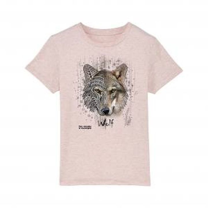 Tshirt enfant bio Loup Tribes Parc Animalier dAuvergne  transfert Col Parc Animalier dAuvergne Cream Heather Pink 78 ans