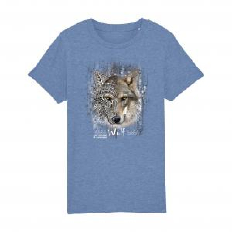T-shirt enfant bio Loup Tribes Parc Animalier d&rsquo;Auvergne + transfert Col Parc Animalier d&rsquo;Auvergne Mid Heather Blue 7/8 ans