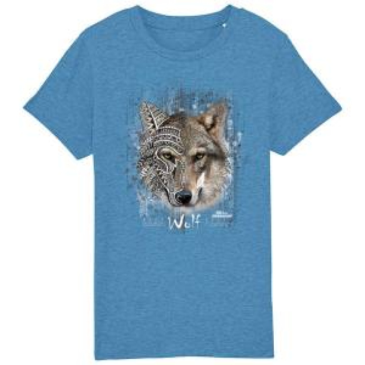 Tshirt enfant bio Loup Tribes Zoo de la Bourbansais Mid Heather Blue 56 ans