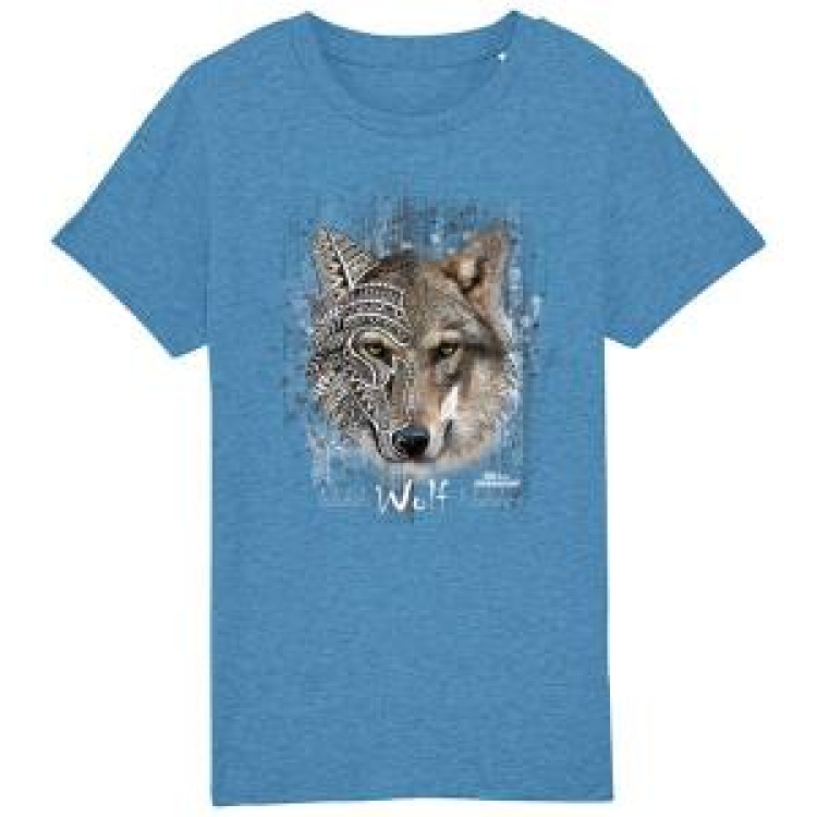 T-shirt enfant bio Loup Tribes Zoo de la Bourbansais Mid Heather Blue 9/11 ans