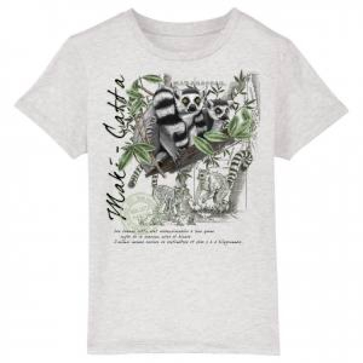 T-shirt enfant bio Maki Catta Cream Heather Grey 3/4 ans