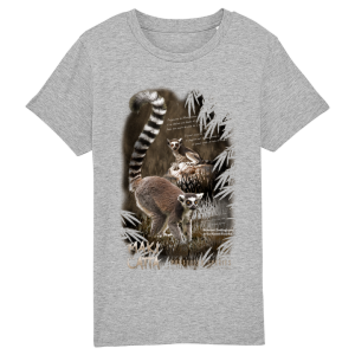 Tshirt enfant bio Maki Catta Réserve de la Haute Touche Heather Grey 34 ans