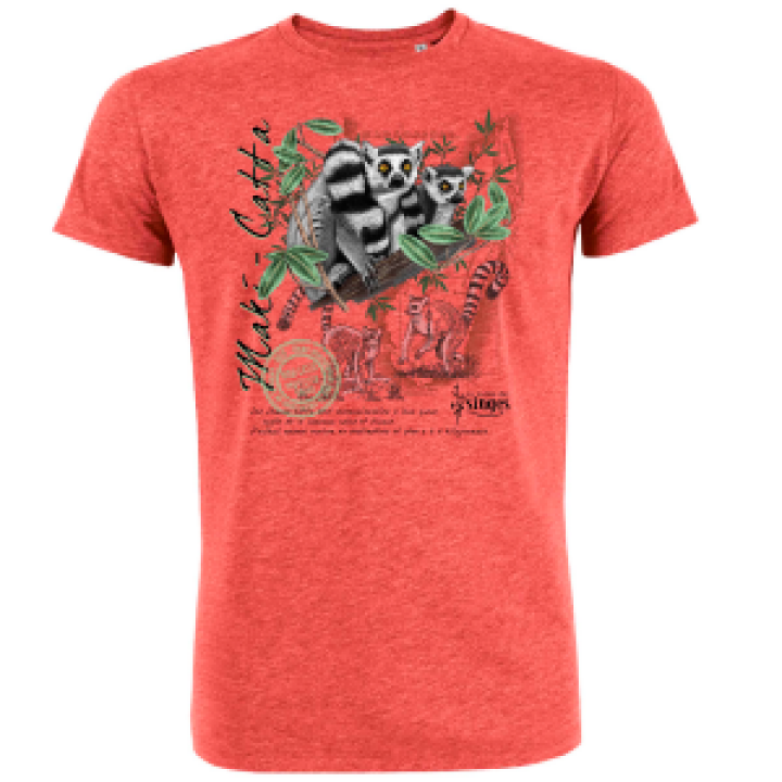 Tshirt enfant bio Maki Catta Vallée des Singes Mid Heather Red 34 ans