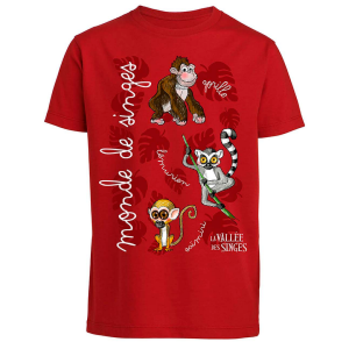 Tshirt enfant bio Monde des Singes Vallée des Singes Red 34 ans
