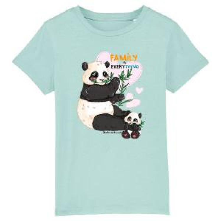 T-shirt enfant bio Panda Family Zoo de Beauval (3/4 et 5/6 ans 18cm) (7/8 ans 22cm) Caribbean Blue 3/4 ans