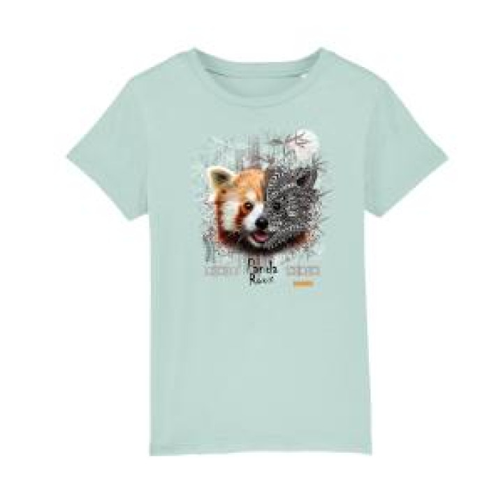 Tshirt enfant bio Panda Roux Native Tribes Bioparc  transfert Col Bioparc Caribbean Blue 78 ans