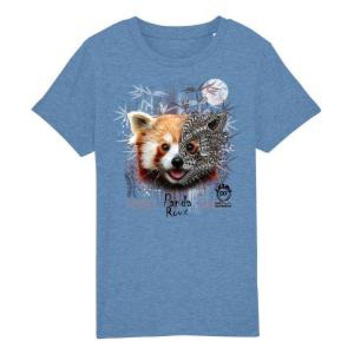 Tshirt enfant bio Panda Roux Native Tribes  transfert Col Parc Animalier des Pyrénées Mid Heather Blue 34 ans