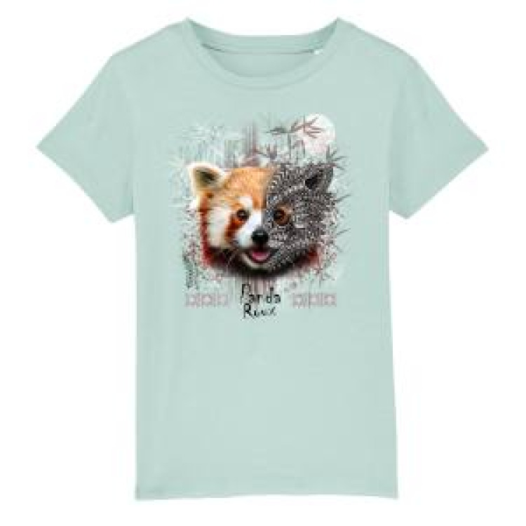 T-shirt enfant bio Panda Roux Native Tribes + transfert Col Zoo Boissi&egrave;re du Dore Caribbean Blue 3/4 ans