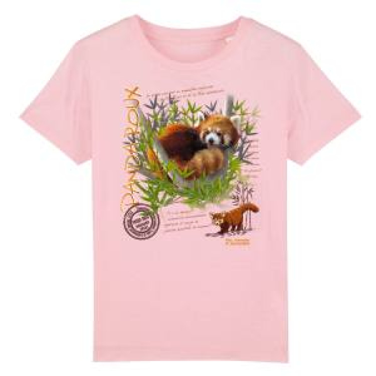 T-shirt enfant bio Panda Roux Parc Animalier d&rsquo;Auvergne + transfert Col Parc Animalier d&rsquo;Auvergne Cotton pink 3/4 ans