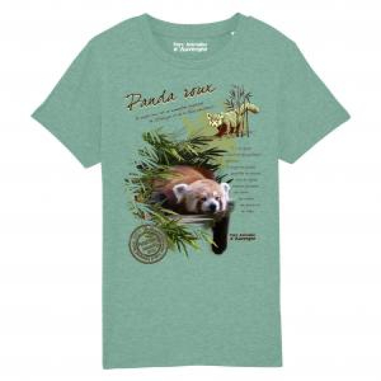 T-shirt enfant bio Panda Roux Parc Animalier d&rsquo;Auvergne + transfert Col Parc Animalier d&rsquo;Auvergne Mid Heather Green 3/4 ans