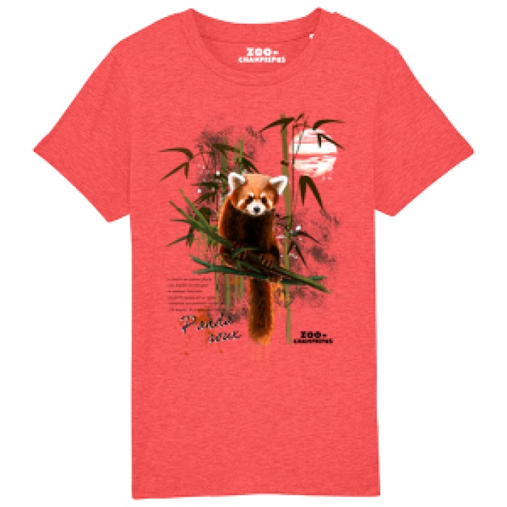 Tshirt enfant bio Panda Roux Zoo de Champrepus Mid Heather Red 34 ans