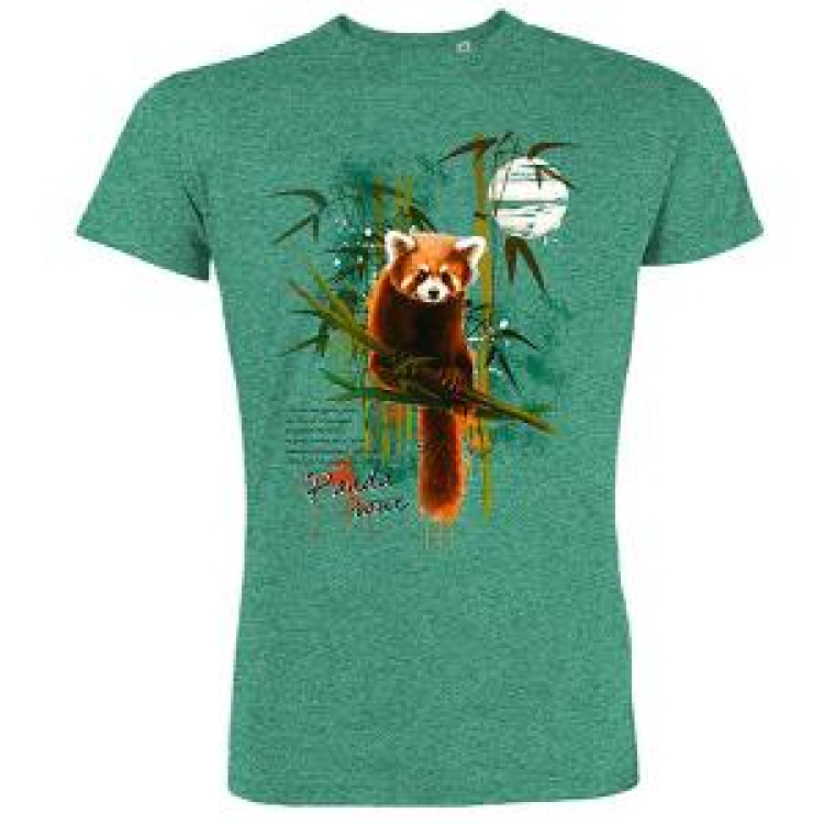 T-shirt enfant bio Panda Roux Zooparc de Tregomeur Mid Heather Green 3/4 ans