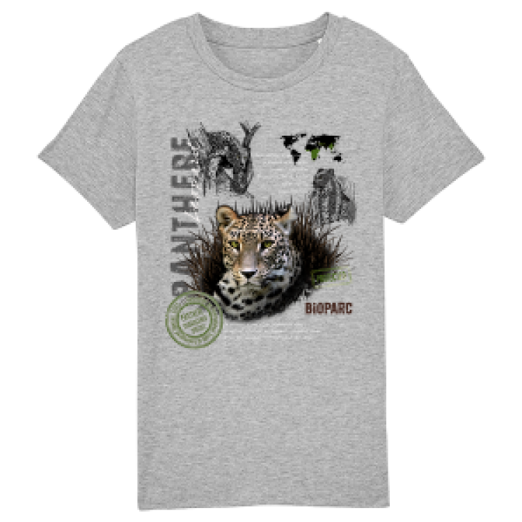 T-shirt enfant bio Panthère Bioparc Heather Grey 7/8 ans