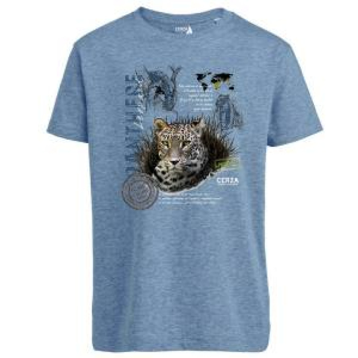 Tshirt enfant bio Panthère Cerza  transfert Col Cerza Mid Heather Blue 34 ans