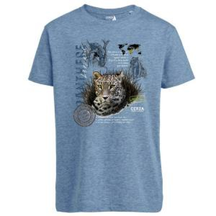 T-shirt enfant bio Panth&egrave;re Cerza + transfert Col Cerza Mid Heather Blue 9/11 ans