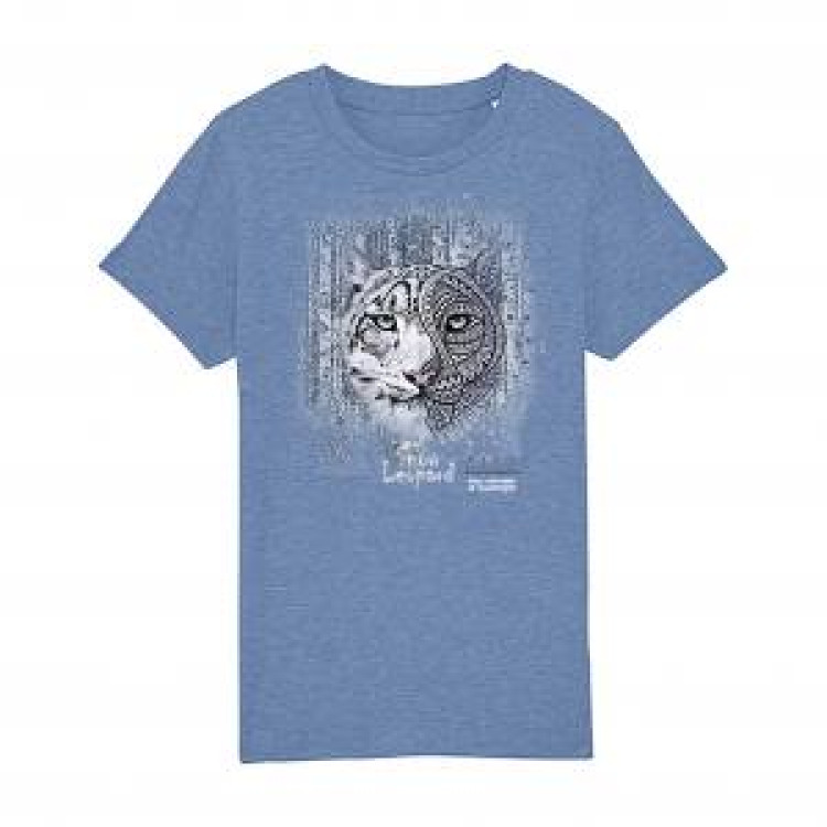 T-shirt enfant bio Panth&egrave;re des Neiges Native Tribes Parc Animalier d&rsquo;Auvergne + transfert Col Parc Animalier d&rsquo;Auvergne Mid Heather Blue 12/14 ans