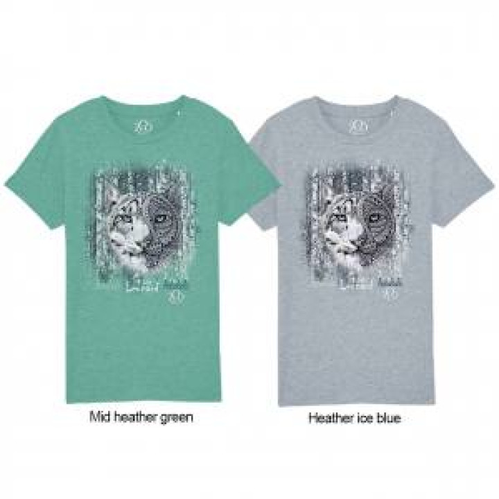 Tshirt enfant bio Panthère des Neiges Native Tribes  transfert Col Zoo dAmiens Heather Ice Blue 34 ans