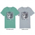 T-shirt enfant bio Panthère des Neiges Native Tribes + transfert Col Zoo d’Amiens Mid Heather Green 