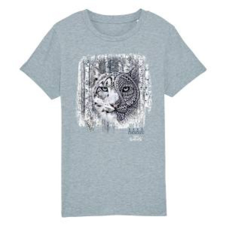 T-shirt enfant bio Panth&egrave;re des Neiges Native Tribes Zoo des Sables d&rsquo;Olonne Heather Ice Blue 3/4 ans