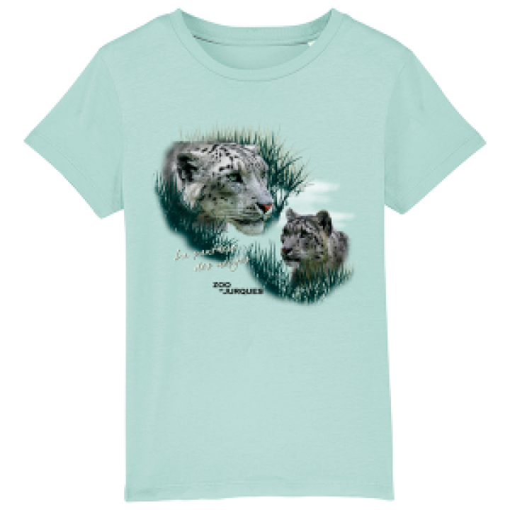 Tshirt enfant bio Panthère des Neiges Zoo de Jurques Caribbean Blue 34 ans